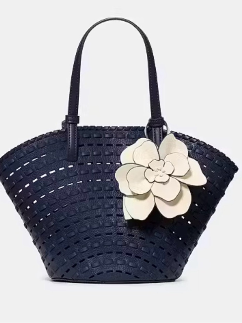 Kate Spade Dahlia tote bag Parisian Navy cutout leather detachable floral charm